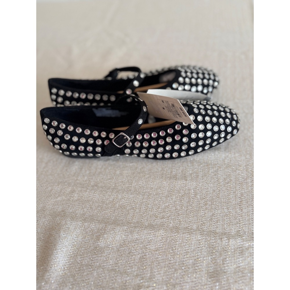 A New Day Issa Mary Jane Flats 8.5 Black New Rhinestone Embellished‎ Sparkle